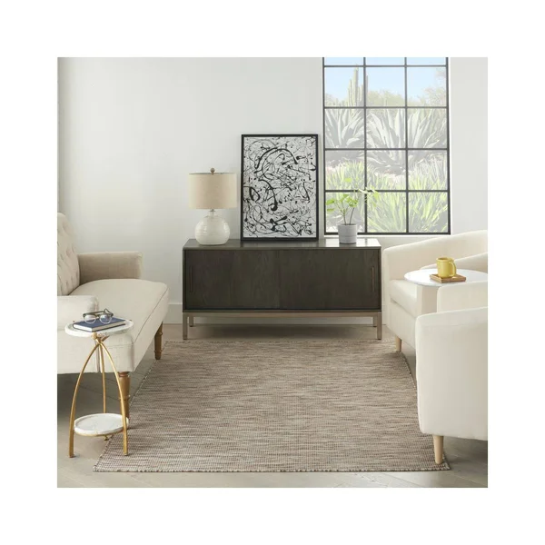 Nourison Positano Solid Contemporary Beige Area Rug - Size: 9& x 12&