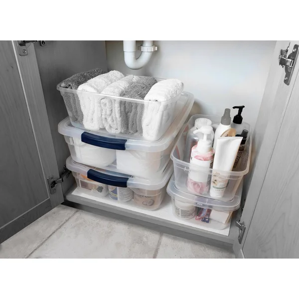 Rubbermaid Cleverstore 95 Quartt Latching Plastic Storage Container & Lid, Clear