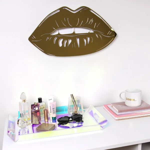 Lips Mirrored Wall Art Silver - Acrylic Wall Art, Dormify