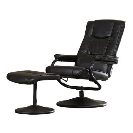 Charlton Home Soft Leather Reclining Office Chair and Ottoman Set - Upholstery: Black