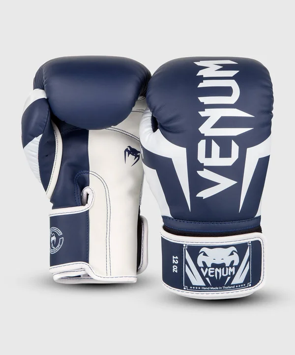 Venum Elite Boxing Gloves - White/Navy Blue 12 oz