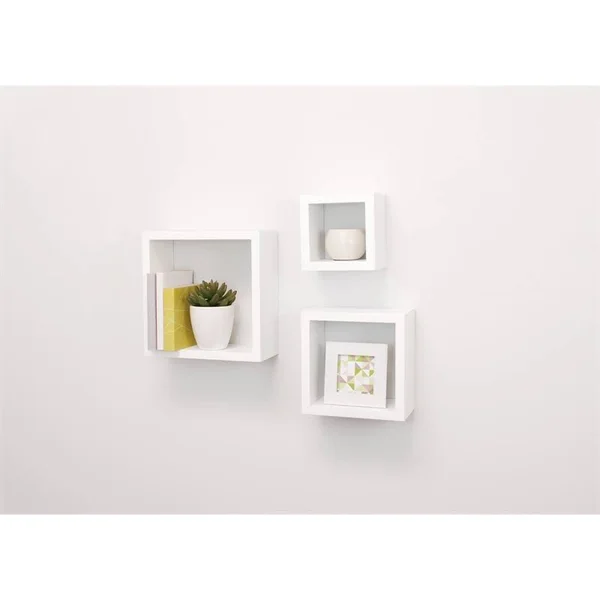 Pemberly Row Modern Cubbi Floating Wall Shelves White Engineered Wood