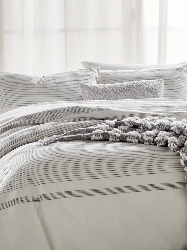 Dkny Pure Woven Stripe Duvet - Full/Queen - Ivory/ Black