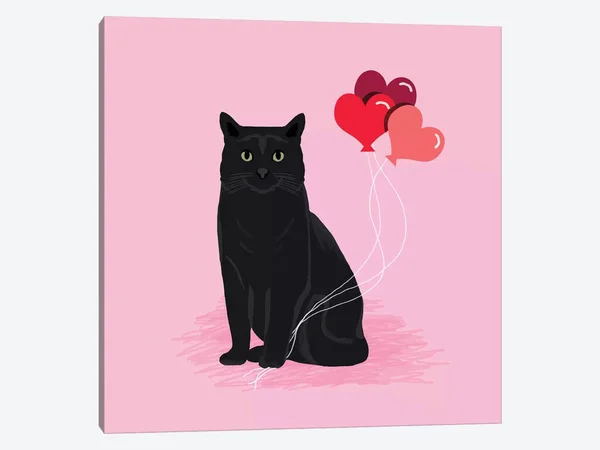 Pet Friendly Canvas Art Picture - Black Cat Love Balloons ( Decorative Elements > Balloons art)