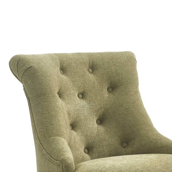 Wooden Office Chair with Button Tufted Backrest Olive Green and Brown