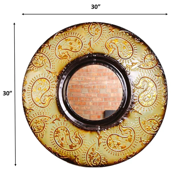 Urbanest Mid Century Modern Round Wall Decor Mirror, 30x22 Diameter, Green Copper