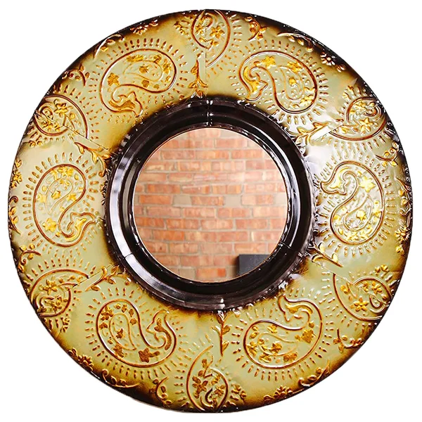 Urbanest Mid Century Modern Round Wall Decor Mirror, 30x22 Diameter, Green Copper