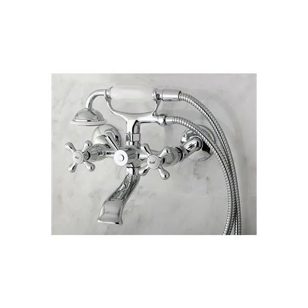 Kingston Brass KS266PB Tub Wall Mount Clawfoot Tub Filler with Hand Shower, Polished Brass