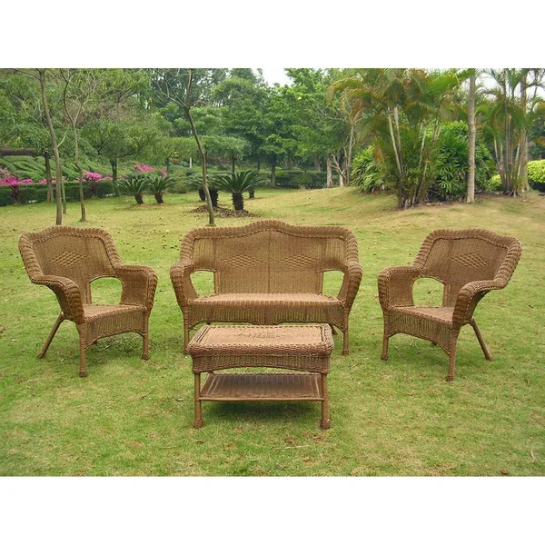International Caravan Chelsea Resin Wicker 4-Piece Conversation Set - Mocha