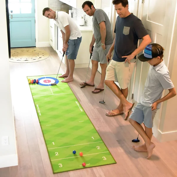 Gosports Pure Putt Challenge Curling & Shuffleboard 2-in-1 Putting Game (10ft Putting Green Rug with 16 Golf Balls & Sco