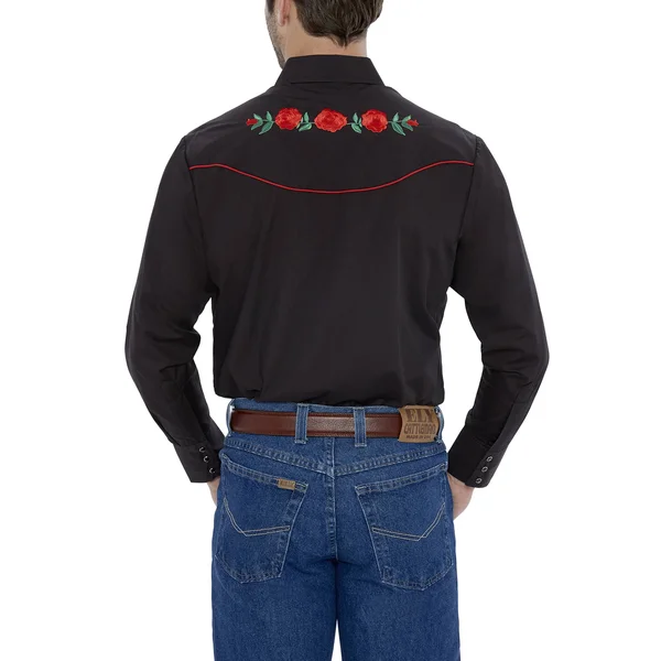 Ely Cattleman Men's Long Sleeve Western Shirt with Rose Embroidery