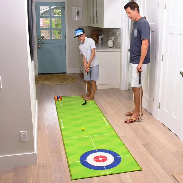 Gosports Pure Putt Challenge Curling & Shuffleboard 2-in-1 Putting Game (10ft Putting Green Rug with 16 Golf Balls & Sco