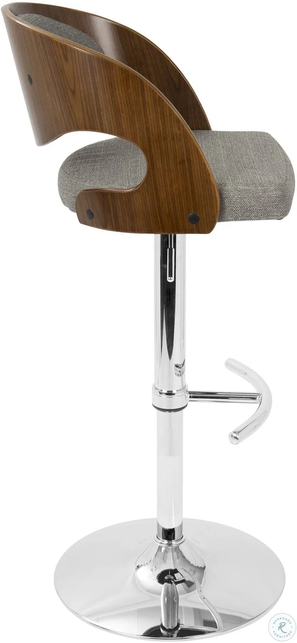 LumiSource Pino Mid-Century Modern Adjustable Barstool with Swivel, Walnut & Grey