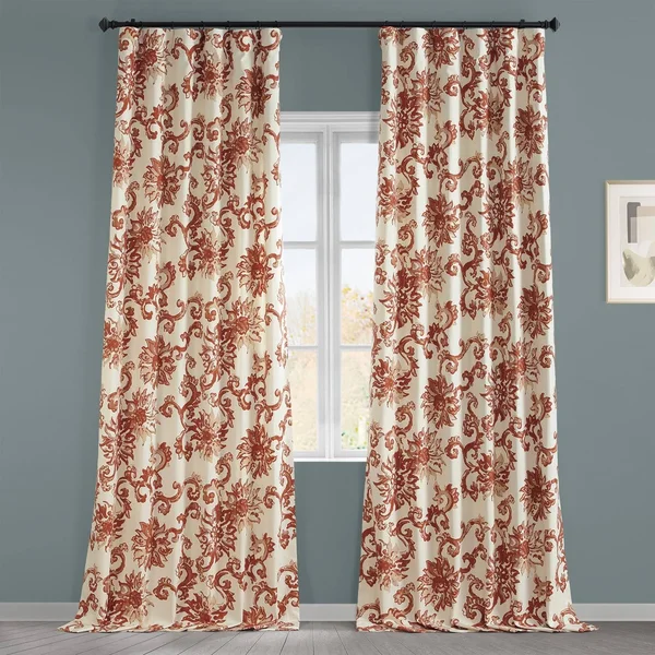 Exclusive Fabrics Indonesian Printed Cotton Twill Curtain Panel - 50 x 120 - Indonesian Rust