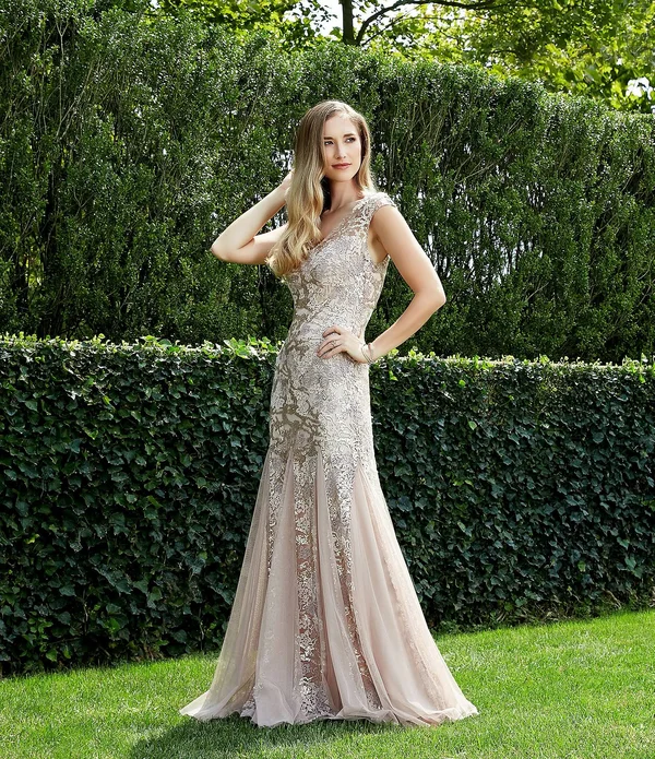 Women's Alex Evenings Sequin Embroidered Trumpet Gown - 14, Rose Gold