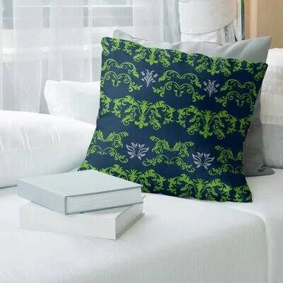 Seattle Football Baroque Square Pillow Cover East Urban Home Color: Navy/Green/Gray, Size: 14x22 x 14