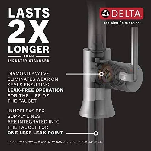 Delta Faucet 577-BLMPU-LHP-DST Bathroom Faucet-Less Handle Single Hole, Matte Black