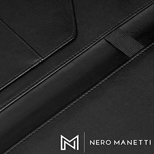 Nero MANETTI- Leather Portfolio Folder - Business PU Leather Portfolio Notepad Holder for Resumes, Legal Pad Portfolio Executive