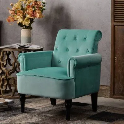 Feuerstein 29x22 W Tufted Velvet Armchair Alcott Hill Fabric: Teal Velvet