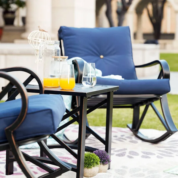 Patio Festival 3-Piece Outdoor Rocker Conversation Set w/ Cushions - Blue
