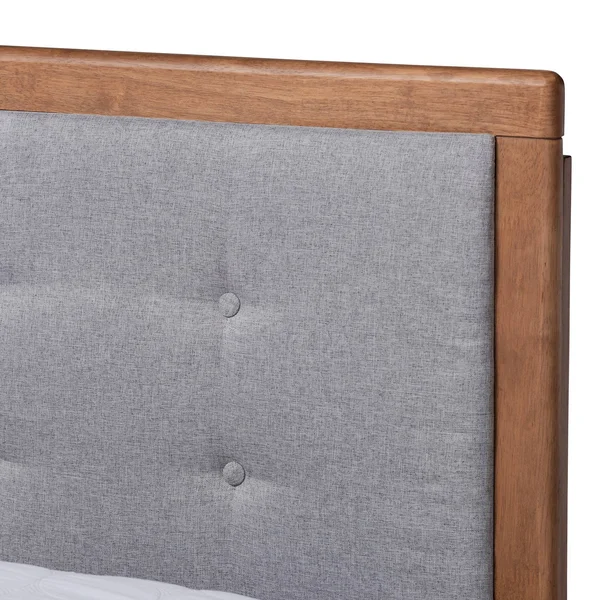 Baxton Studio Viviana Modern and Contemporary Light Gray Fabric Upholstered and Ash Walnut Finished Wood King Size Platform Bed