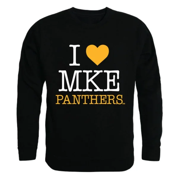 W Republic I Love UW University of Wisconsin Milwaukee Panthers Crewneck Pullover Sweatshirt Sweater Black X-Large - Men's