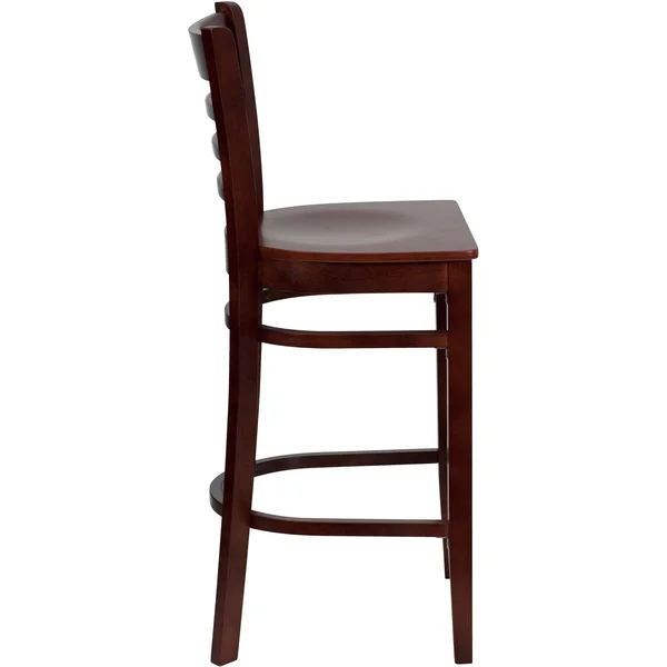 Lancaster Home 2 Pack Vertical Slat Back Wooden Restaurant Barstool - 16.75x22W x 19x22D x 43.75x22H - Black Vinyl Seat/ Cherry