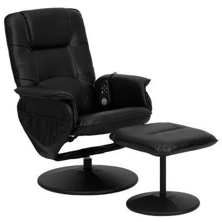 Latitude Run Leather Heated Massage Chair with Ottoman - Black