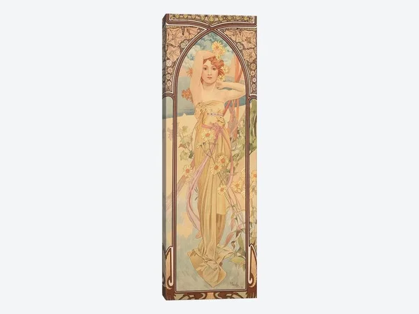 Alphonse Mucha Canvas Wall Art Print - The Times of The Day: Brightness of Day - 1899 ( Floral & Botanical art)