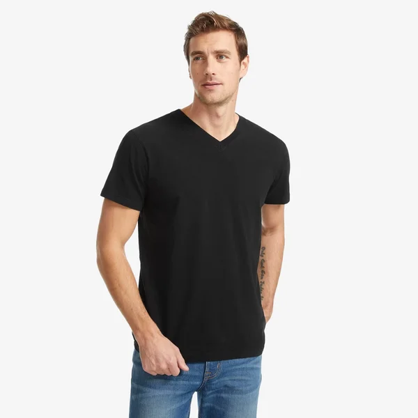 Classic Cotton V-Neck T - Black (Size: XL) - American Giant