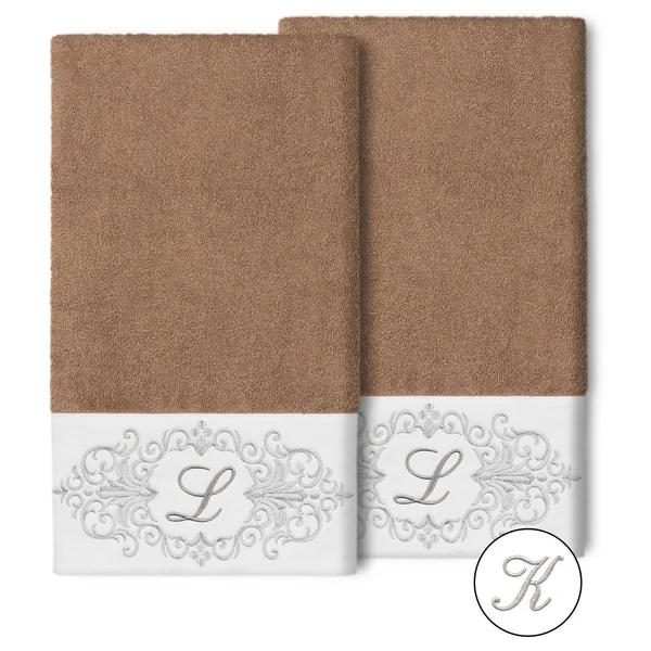 Linum Home Textiles 100% Turkish Cotton Monica 2pc Embellished Bath Towel Set, Size: 27 inch x 54 inch, Brown