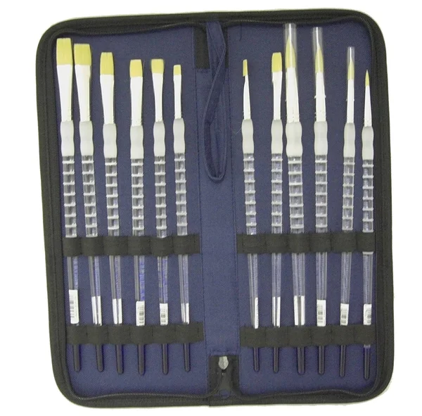 Royal & Langnickel 12 Long Handle Soft Grip Artist Paint Brushes w/Deluxe Zippered Storage Case