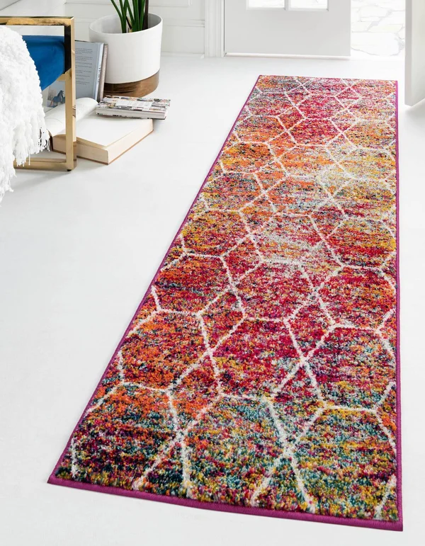 Unique Loom Geometric Trellis Frieze Runner Rug, Multi, 2& x 6&