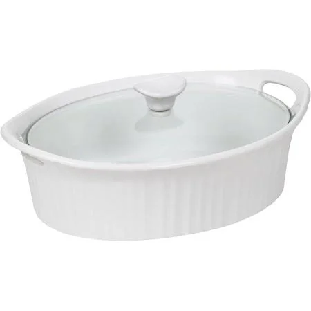 Corningware French White III Oval Casserole with Glass COVER - 2.5-Quart, Contemporary Design Fits with Any Decor by Brand Cornin