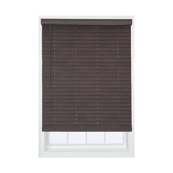 Allen + Roth 2-in Slat Width 66.25-in x 72-in Cordless Brown Faux Wood Room Darkening Horizontal Blinds, DFWDC7272-66.25