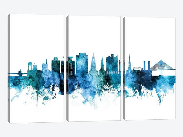 Michael Tompsett Large 3-Piece Canvas Print - Charleston - South Carolina Skyline ( places > North America > United State