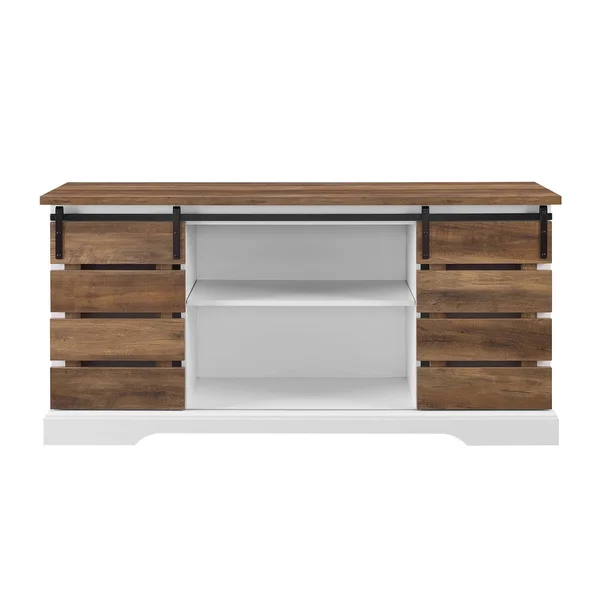 Farmhouse Sliding Slat Door Console TV Stand for TVs Up to 65x22 Brown - Saracina Home