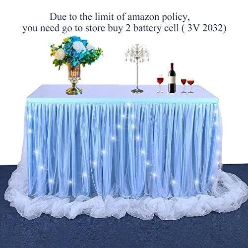 Baby Blue Tulle Tutu Table Skirt for Baby Shower Wedding and Birthday Party - led Table Skirt for Rectangle Table ( 9 ft Table Sk