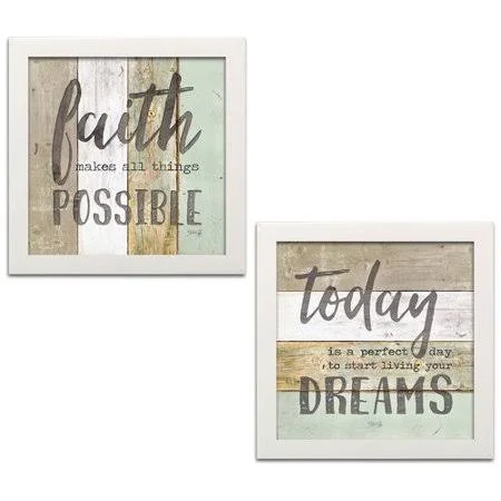 &Live Your Dreams and Faith Makes All Things Possible& 2 Piece Textual Art Set August Grove Format: White Frame - Size: 12x22 H x