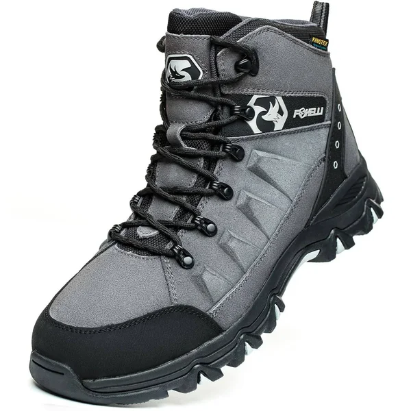 Foxelli Hiking Boots for Men, Waterproof, Grey, 11