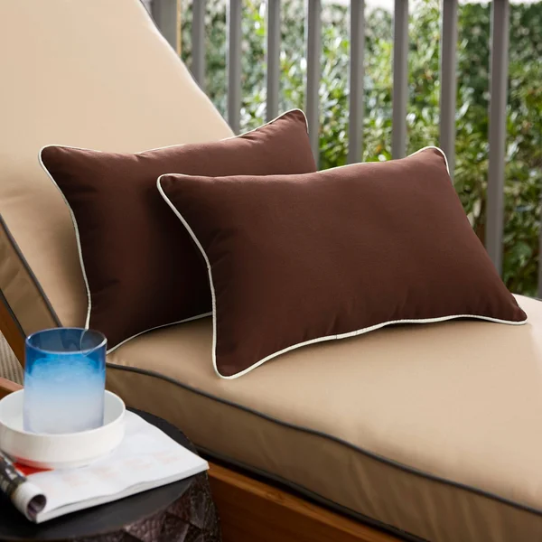 Sunbrella Canvas Bay Brown/ Canvas Natural Corded Indoor/ Outdoor Pillows (Set of 2) - 12 in x 18 in
