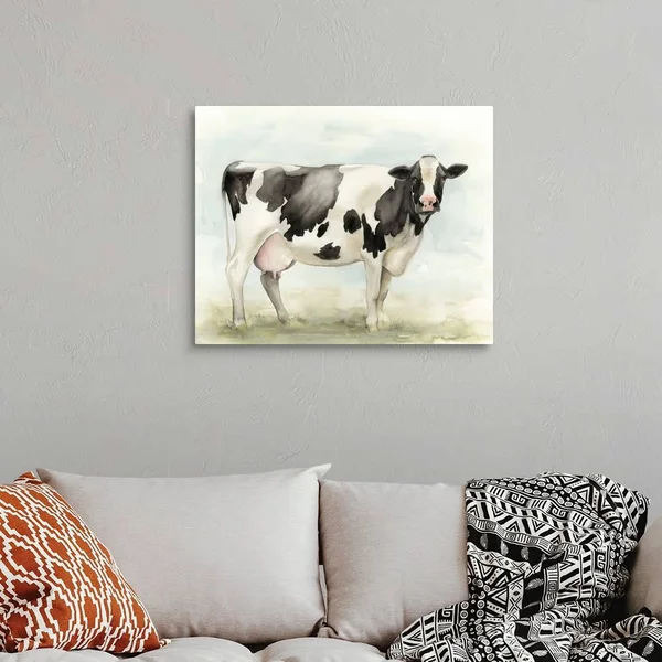 Watercolor Cow I - Large Solid-Faced Canvas Wall Art Print, Great Big Canvas