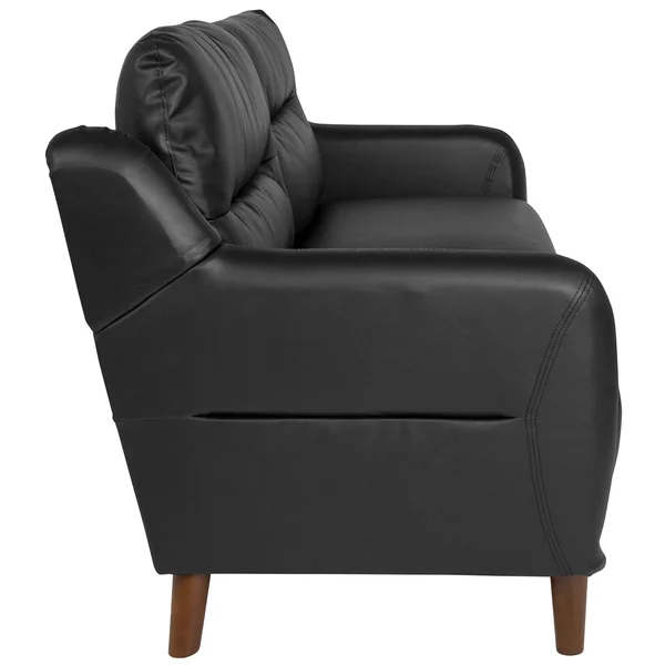 Upholstered Bustle Back Sofa in Gray Leather