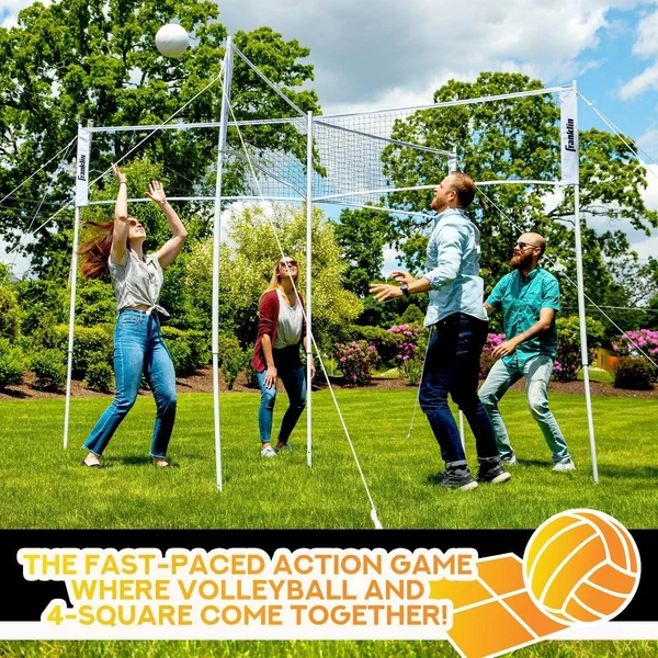 Franklin Sports Quad Volleyball - Volleyball Meets 4 Square - Complete Net System, Jumbo and Traditional Volleyballs Included, B