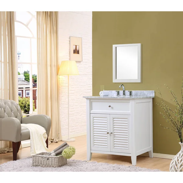 Direct Vanity Shutter 32x22 White Vanity with Black Granite Top 32S12-WBK