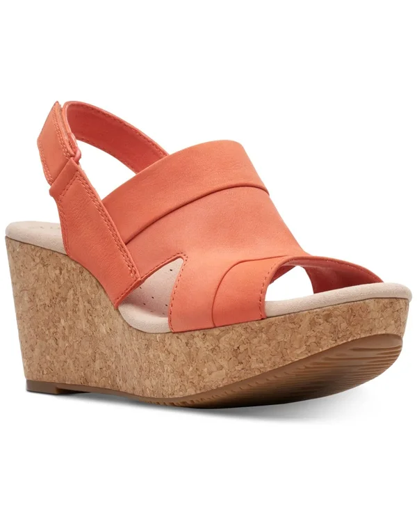 Clarks Women's Annadel Ivory Wedge Sandal, Size: 6, Coral Nubuck