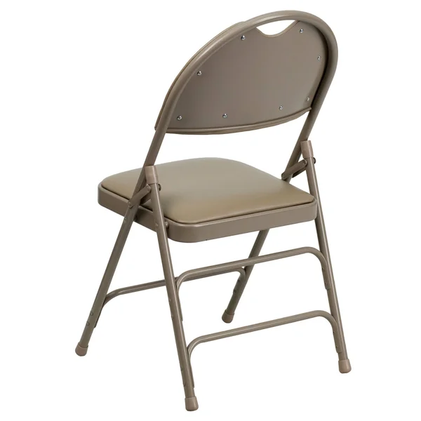 Flash Furniture 4 Pack Hercules Series Ultra-Premium Triple Braced Beige Vinyl Metal Folding Chair with Easy-Carry Handle