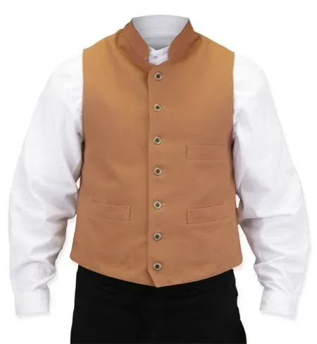 Commander Vest - Brown Steampunk Mens Brown Cotton Stand Collar Work Vest (Big & Tall Size 3X) - Gothic, Pirate, LARP, Co