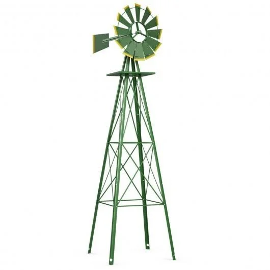 8 ft Tall Windmill Ornamental Wind Wheel-Silver