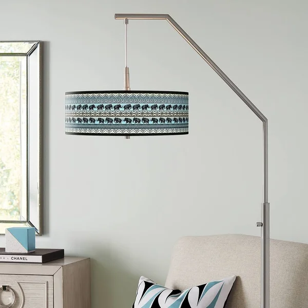 Giclee Glow Elephant March Giclee Shade Arc Floor Lamp, Blue